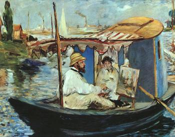 Manet, Edouard : Claude Monet working on his boat in Argenteuil